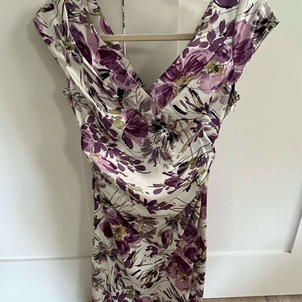 Maggy London Purple Ruched Sheath Midi Dress